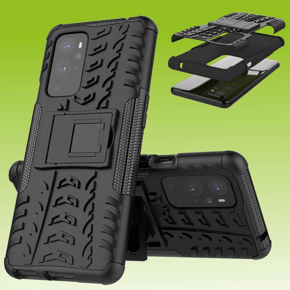 Für OnePlus 9R Hybrid Case 2teilig Outdoor Schwarz Tasche Hülle Cover Schutz