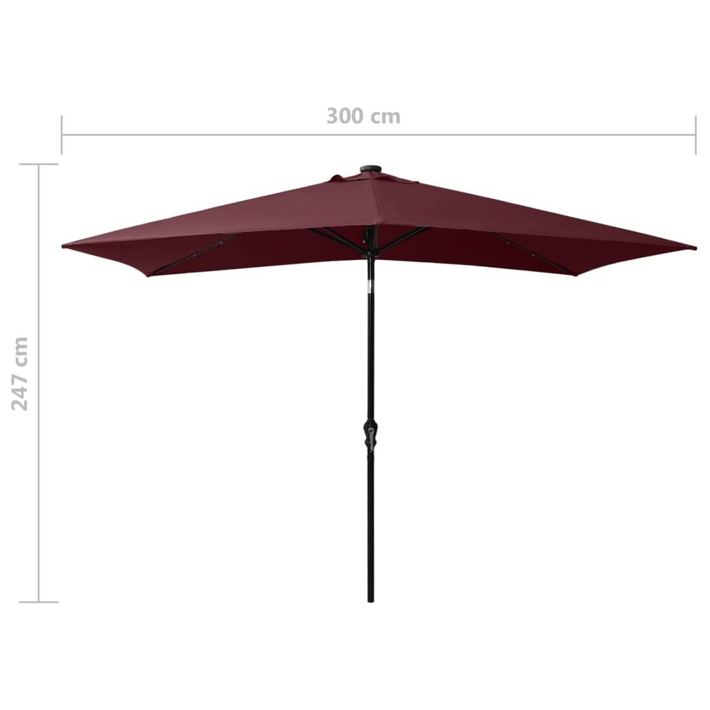 vidaXL Sonnenschirm mit LEDs und Stahl-Mast Bordeauxrot 2x3 m