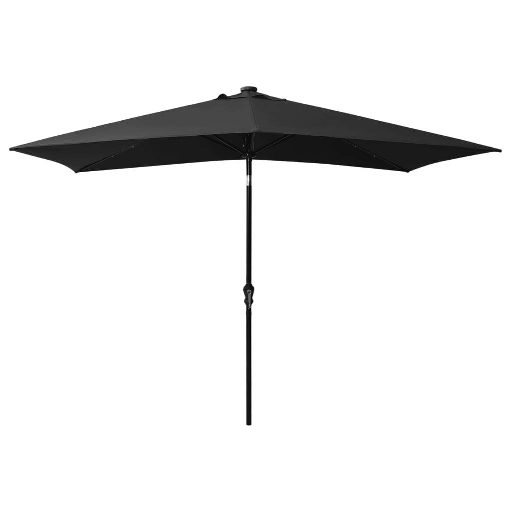 vidaXL Sonnenschirm mit LEDs und Stahl-Mast Schwarz 2x3 m