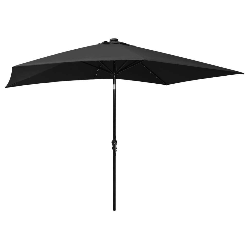 vidaXL Sonnenschirm mit LEDs und Stahl-Mast Schwarz 2x3 m