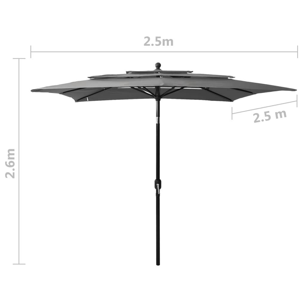vidaXL Sonnenschirm mit Aluminium-Mast 3-lagig Anthrazit 2,5x2,5 m