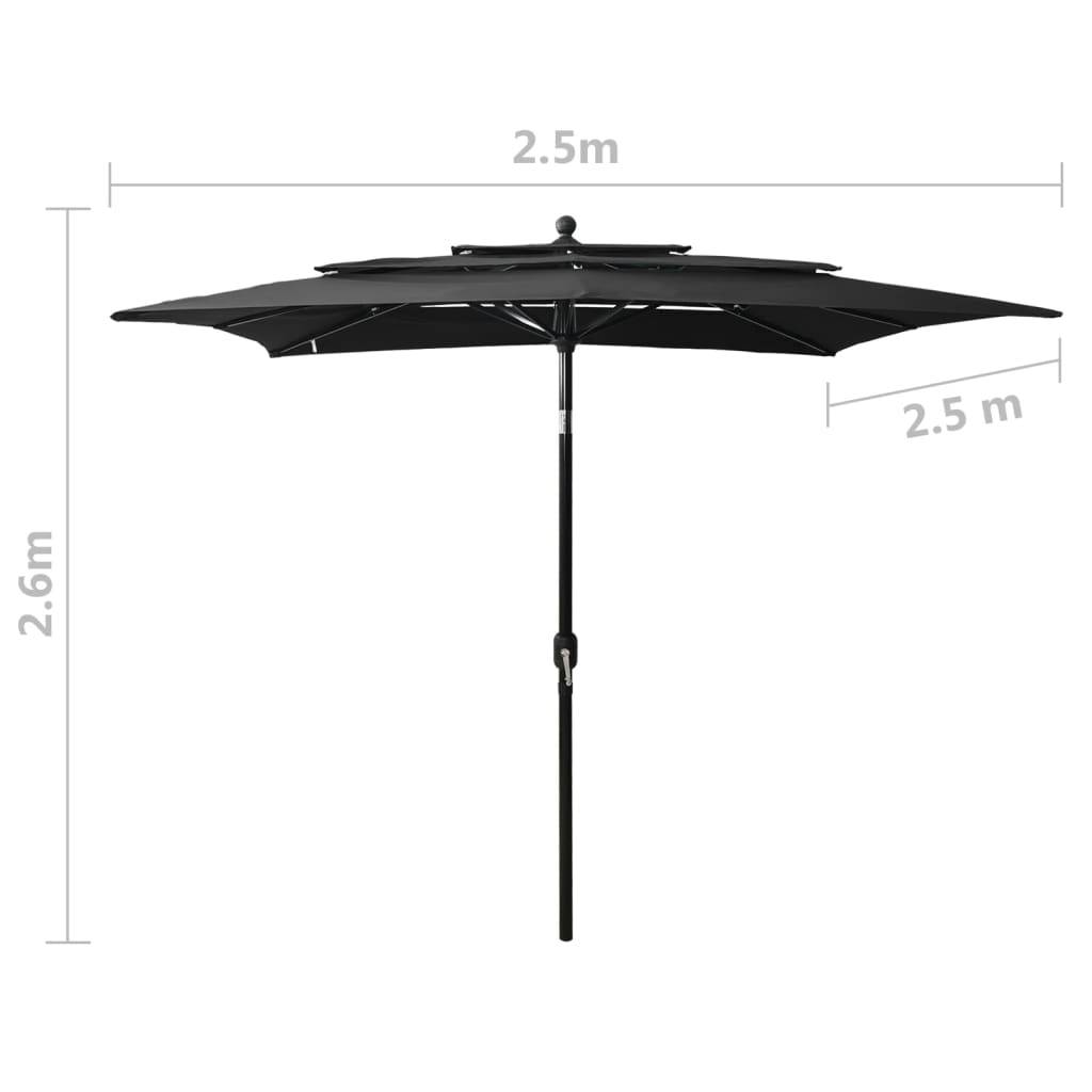 vidaXL Sonnenschirm mit Aluminium-Mast 3-lagig Schwarz 2,5x2,5 m