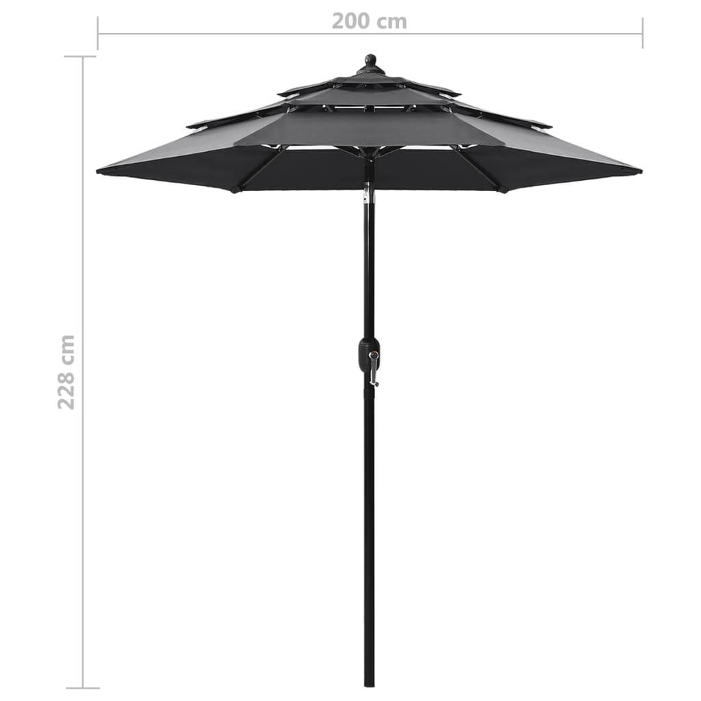 vidaXL Sonnenschirm mit Aluminium-Mast 3-lagig Anthrazit 2 m