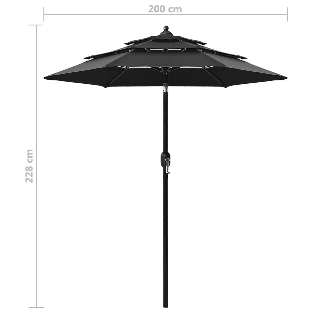 vidaXL Sonnenschirm mit Aluminium-Mast 3-lagig Schwarz 2 m