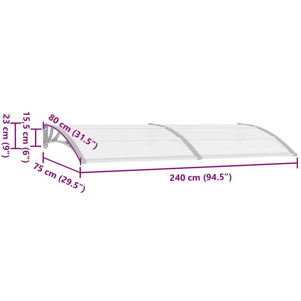 vidaXL Türvordach Grau und Transparent 240x75 cm PC