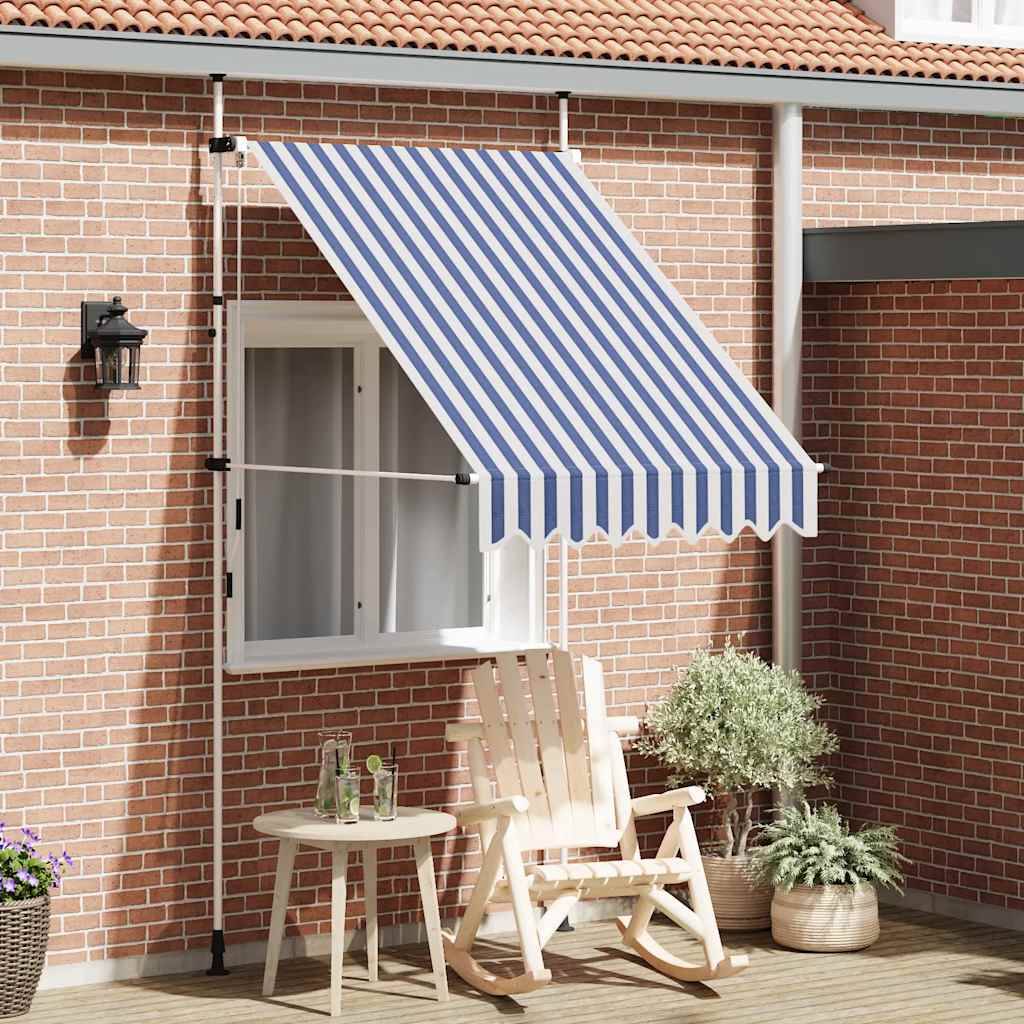 vidaXL Einziehbare Markise Handbetrieben 150 cm Blau/Weiß Gestreift
