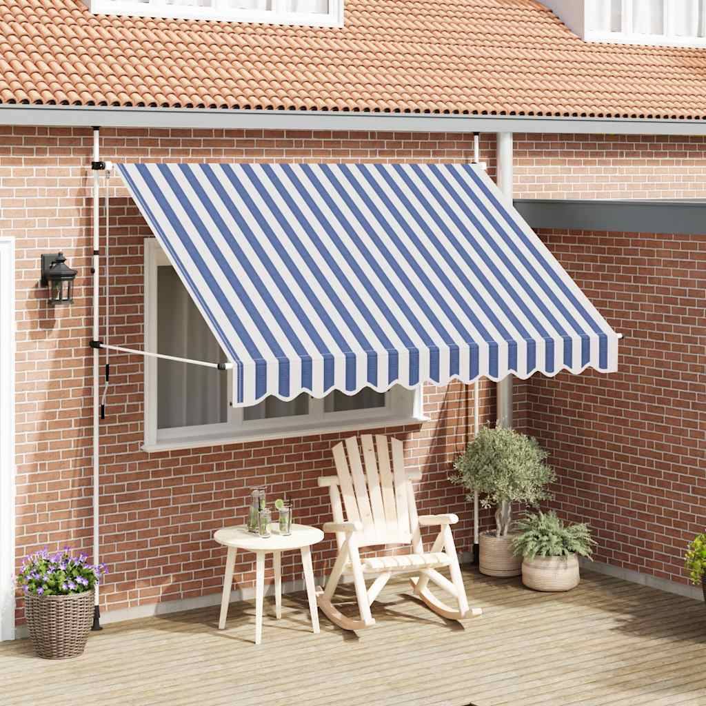 vidaXL Einziehbare Markise Handbetrieben 300 cm Blau/Weiß Gestreift