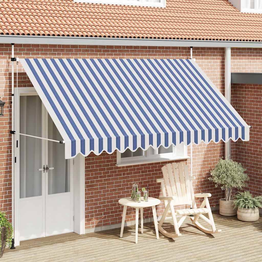 vidaXL Einziehbare Markise Handbetrieben 350 cm Blau/Weiß Gestreift