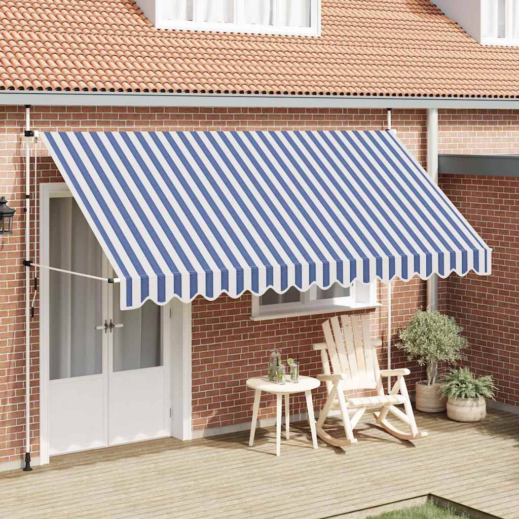 vidaXL Einziehbare Markise Handbetrieben 400 cm Blau/Weiß Gestreift