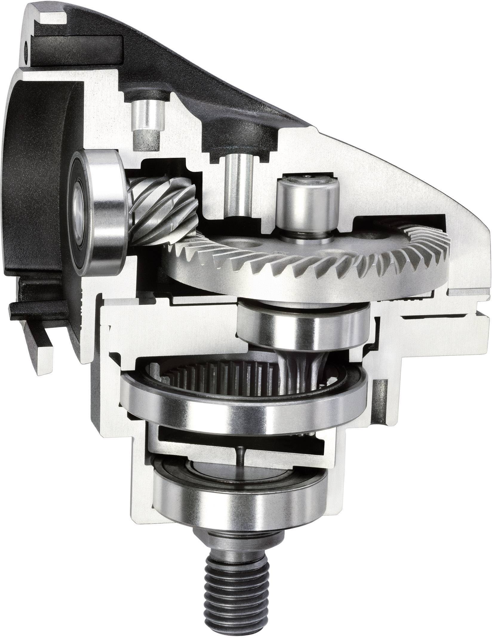 Querschnitt eines Zahnradgetriebes zeigt Zahnräder und Lager. Sicht auf innere Mechanik, vermittelt technische Details der Konstruktion.