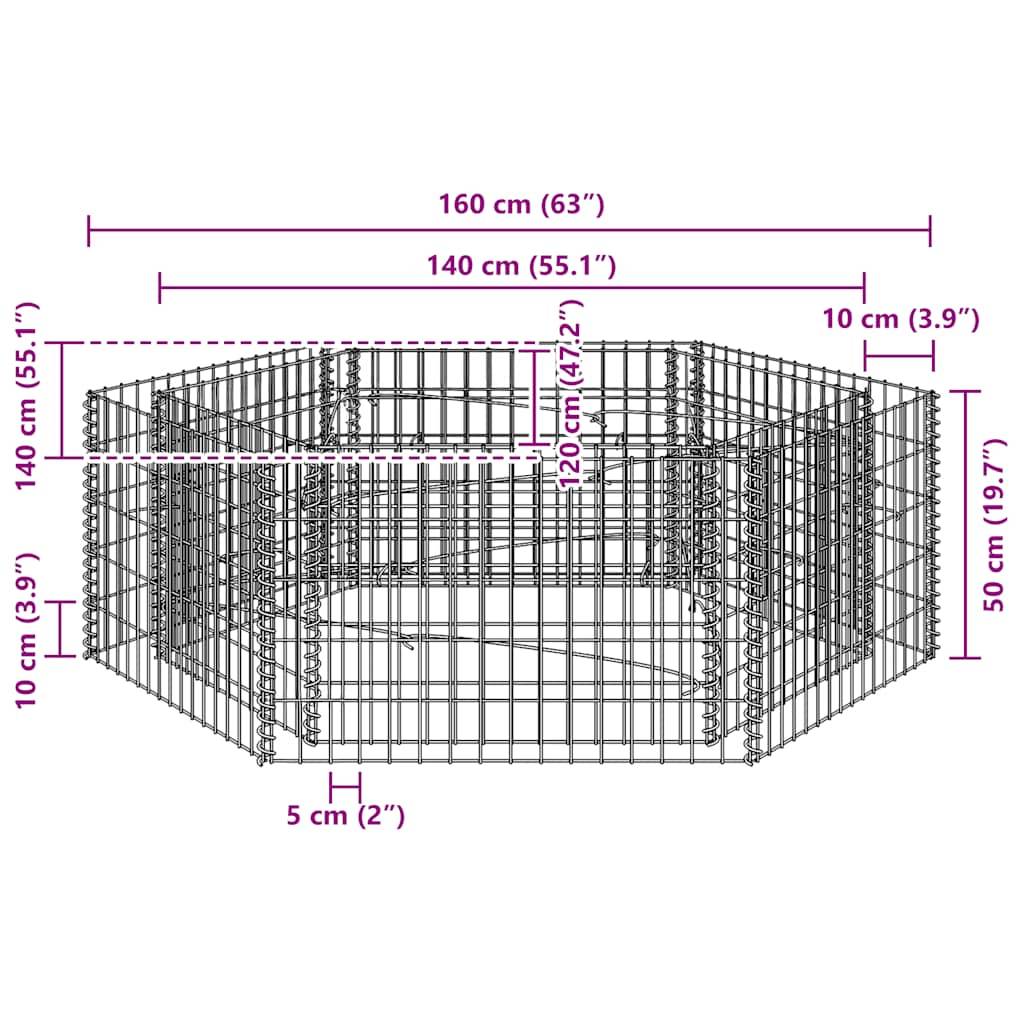 vidaXL Sechseckiges Gabionen-Hochbeet 160×140×50 cm