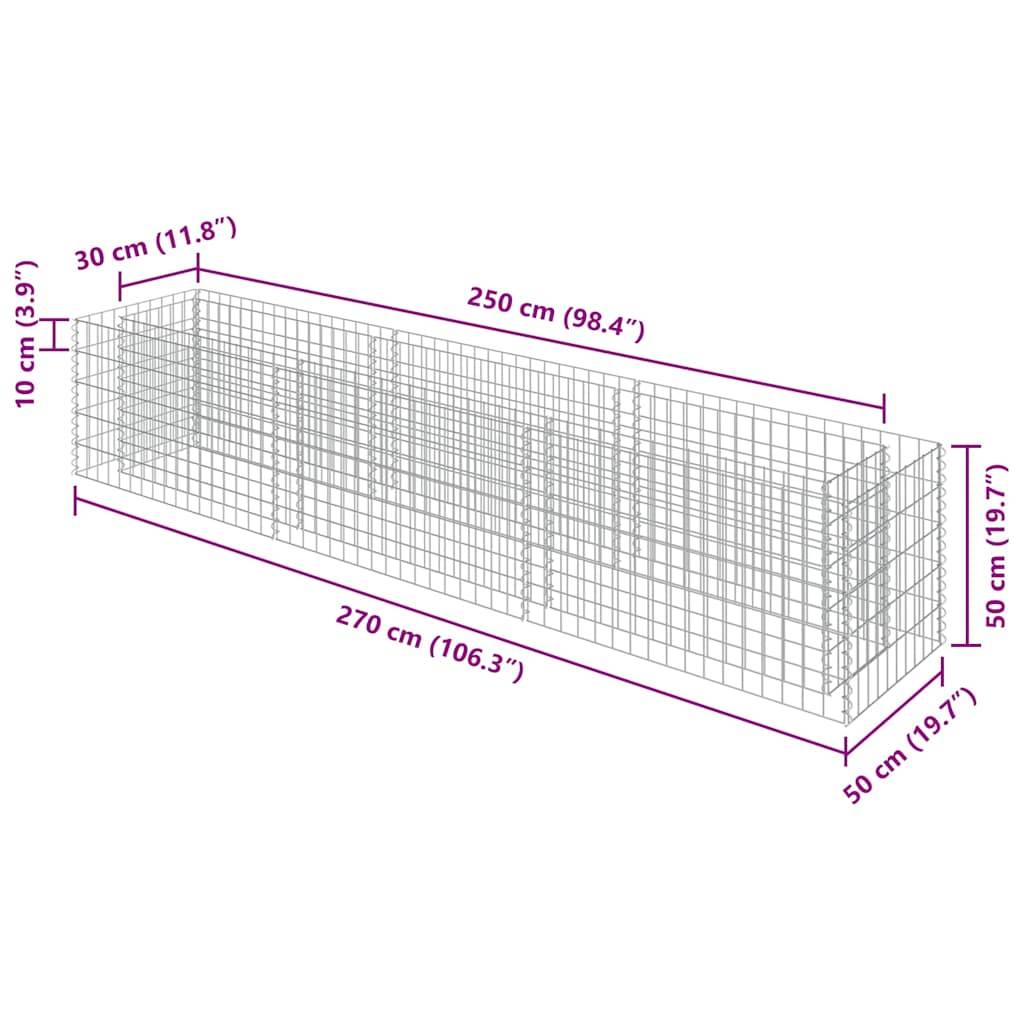 vidaXL Gabionen-Hochbeet Verzinkter Stahl 270×50×50 cm