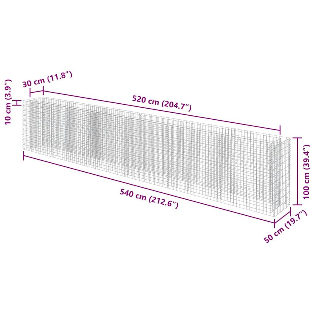 vidaXL Gabionen-Hochbeet Verzinkter Stahl 540×50×100 cm