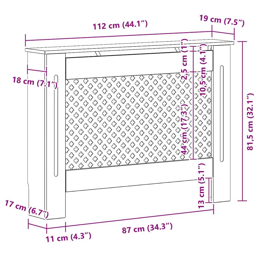 vidaXL Heizkörperabdeckung Weiß 112×19×81,5 cm MDF