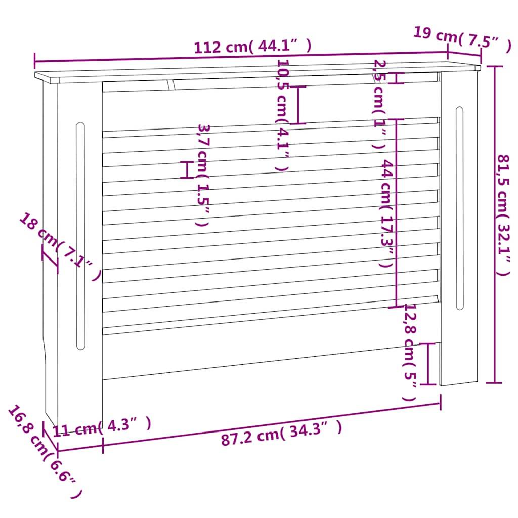 vidaXL Heizkörperabdeckung Weiß 112×19×81,5 cm MDF