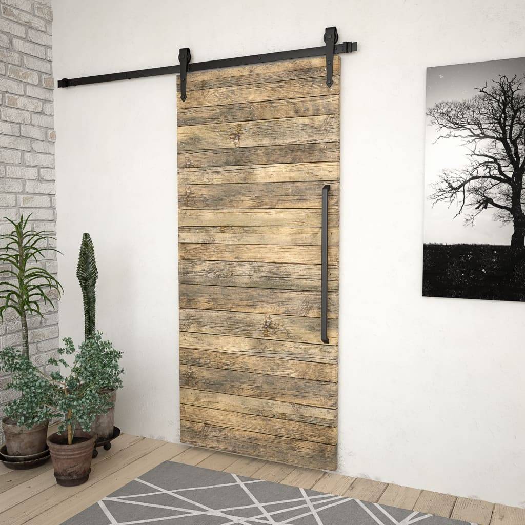 vidaXL Schiebetürbeschlag-Set 183 cm Stahl Schwarz