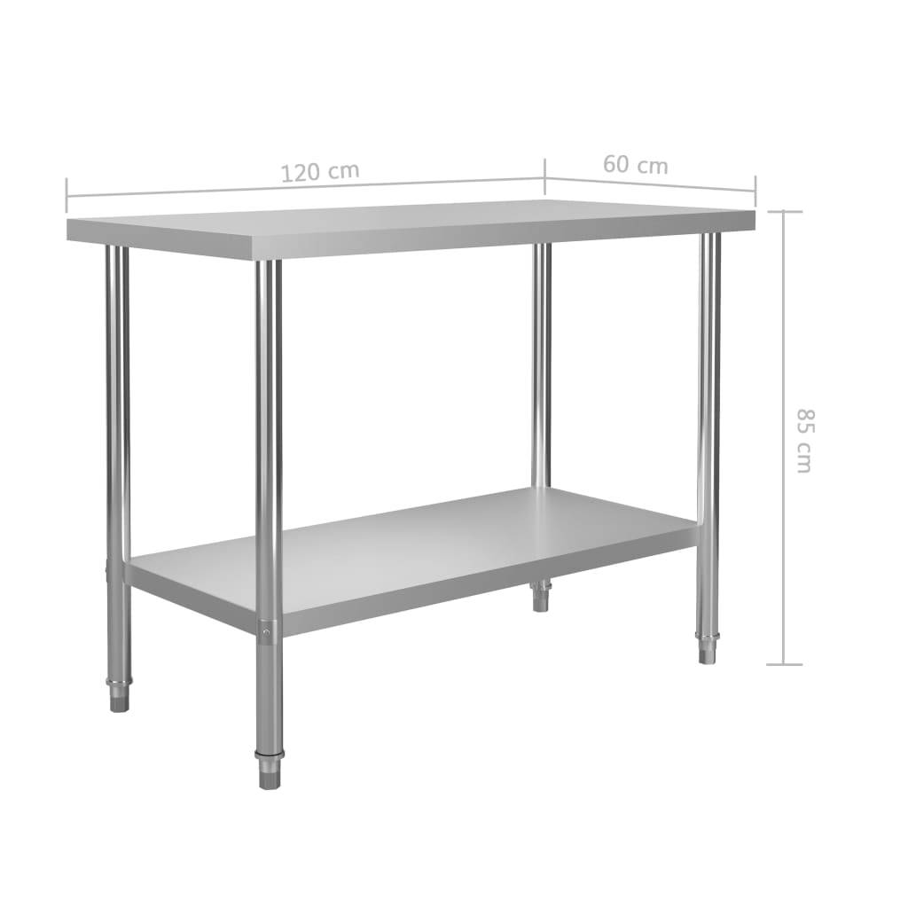 vidaXL Küchen-Arbeitstisch mit Aufsatzboard 120×60×120 cm Edelstahl