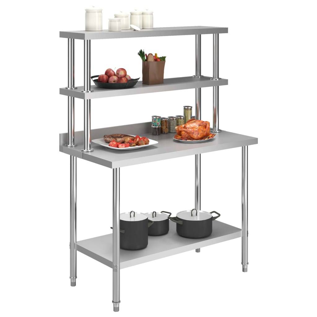 vidaXL Küchen-Arbeitstisch mit Aufsatzboard 120×60×93 cm Edelstahl