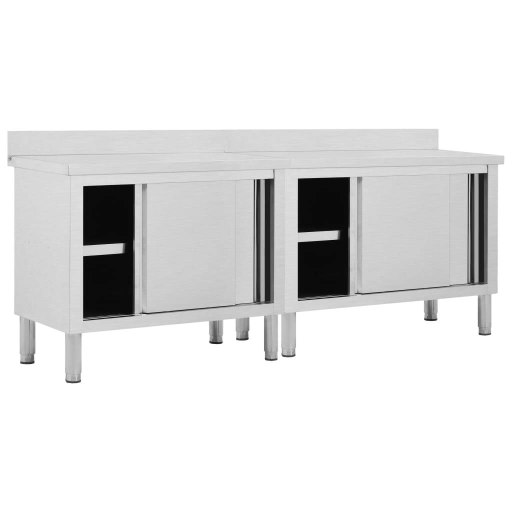 vidaXL Arbeitsschränke mit Schiebetüren 2 Stk. 240x50x(95-97) cm Edelstahl