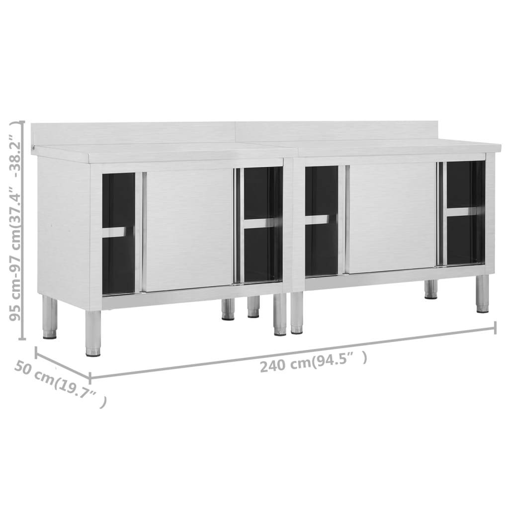 vidaXL Arbeitsschränke mit Schiebetüren 2 Stk. 240x50x(95-97) cm Edelstahl
