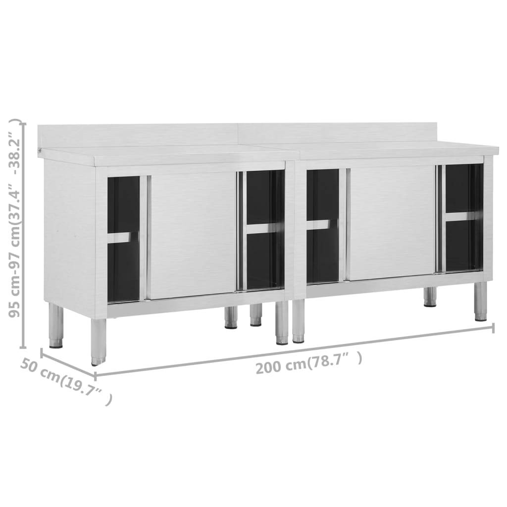 vidaXL Arbeitsschränke mit Schiebetüren 2 Stk. 200x50x(95-97) cm Edelstahl