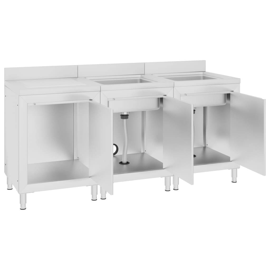vidaXL Gastro-Spülenunterschrank 180x60x96 cm Edelstahl