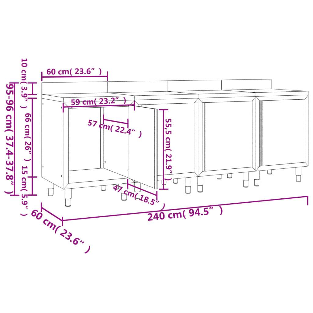 vidaXL Arbeitsschrank 240x60x96 cm Edelstahl