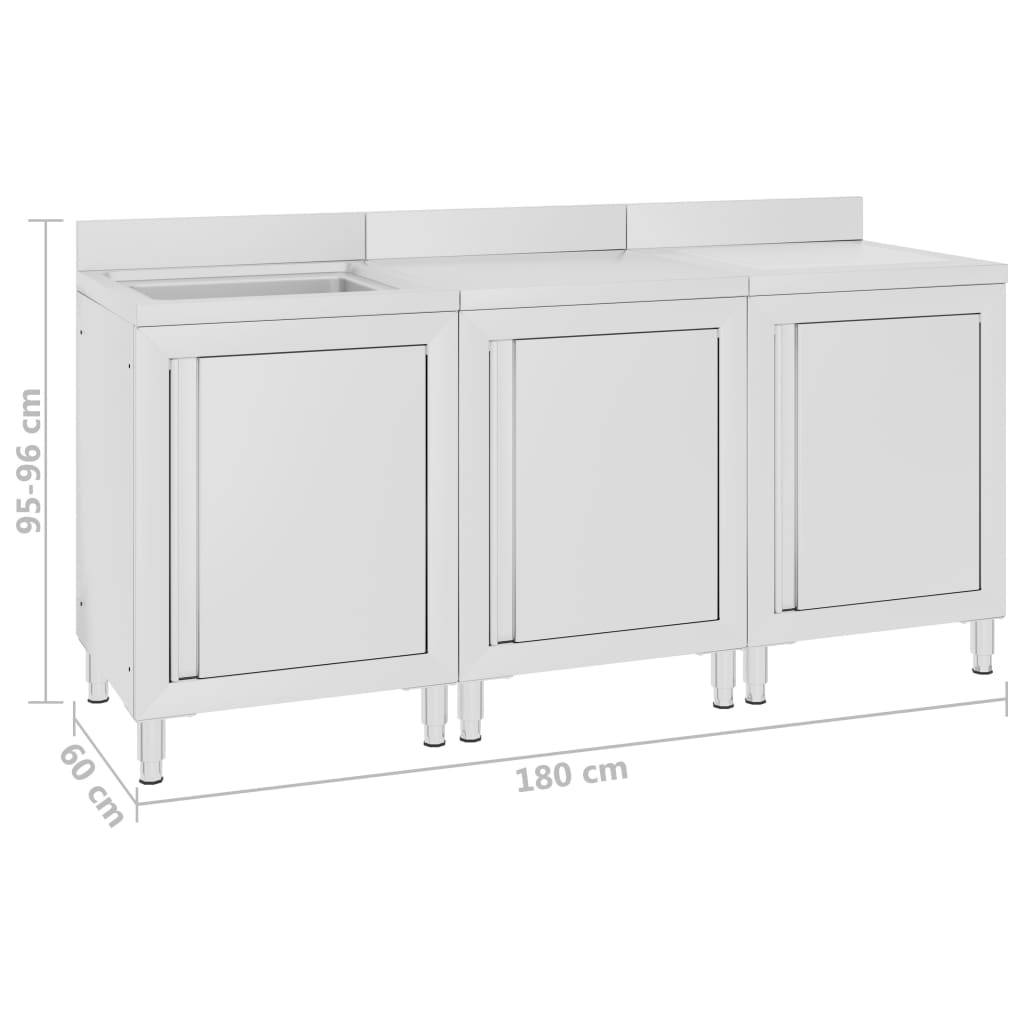 vidaXL Gastro-Spülenunterschrank 180x60x96 cm Edelstahl