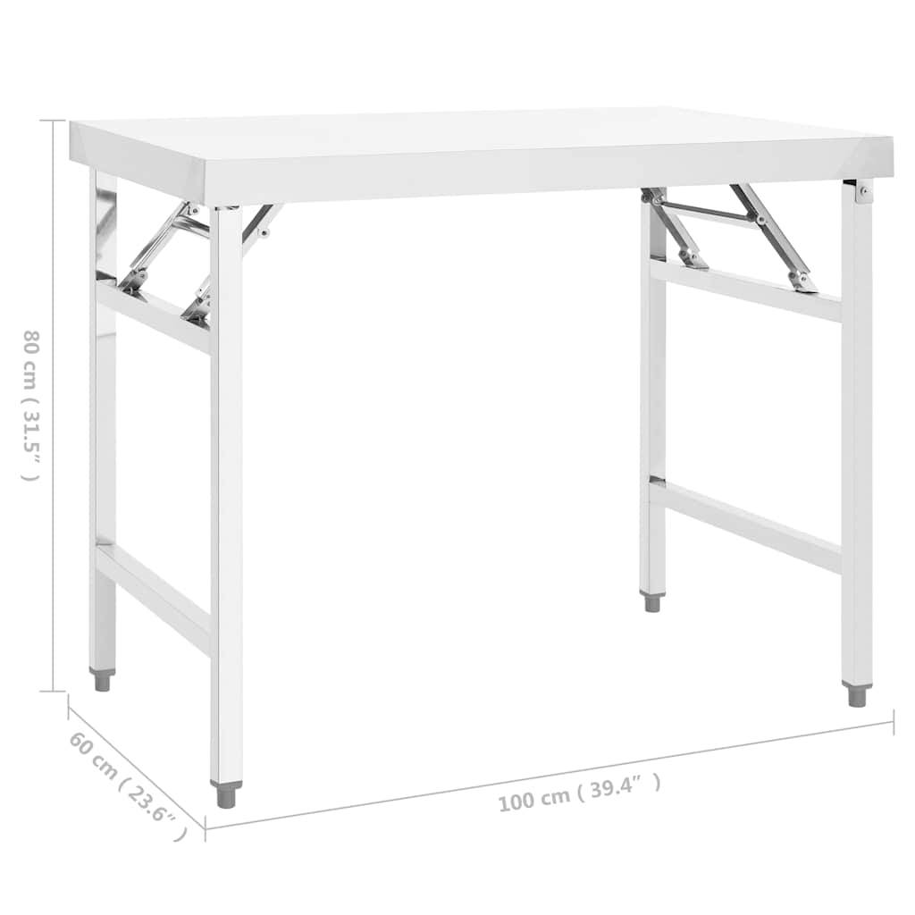 vidaXL Küchen-Arbeitstisch Klappbar 100x60x80 cm Edelstahl