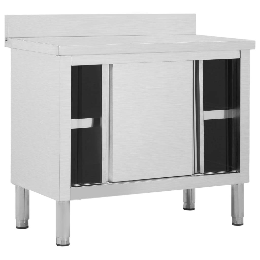 vidaXL Arbeitsschrank mit Schiebetüren 100x50x(95-97) cm Edelstahl