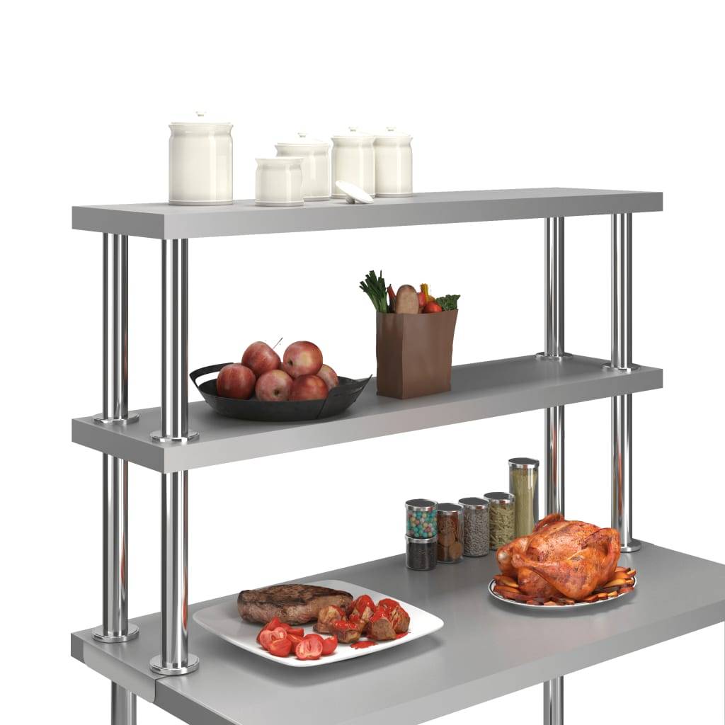 vidaXL 2-stufiger Arbeitstisch-Aufsatz 120 x 30 x 65 cm Edelstahl