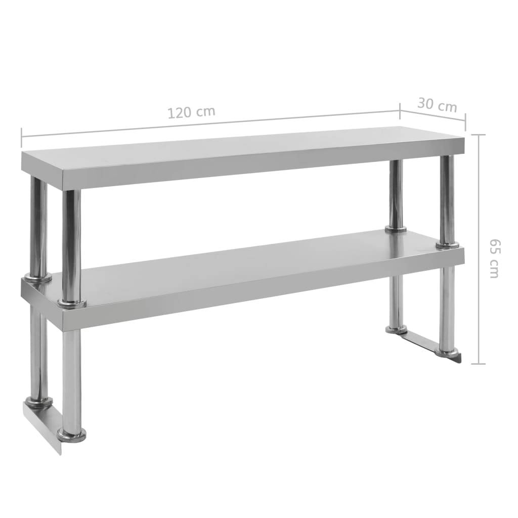 vidaXL 2-stufiger Arbeitstisch-Aufsatz 120 x 30 x 65 cm Edelstahl