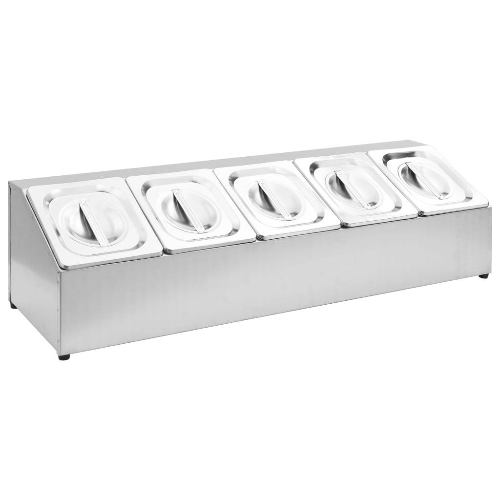 vidaXL Gastronorm-Ständer mit 5 GN 1/6 Behältern Edelstahl
