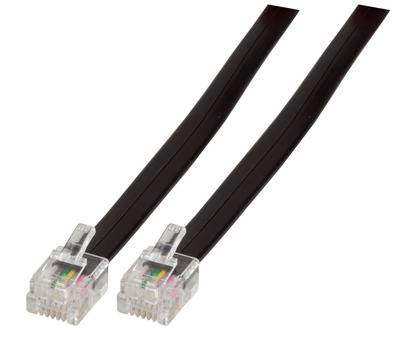 Modularkabel schwarz, 2 x RJ12 (6/6), Stecker, 1:1, 2,0 m Kupferverkabelung Telekom + LSA Systeme