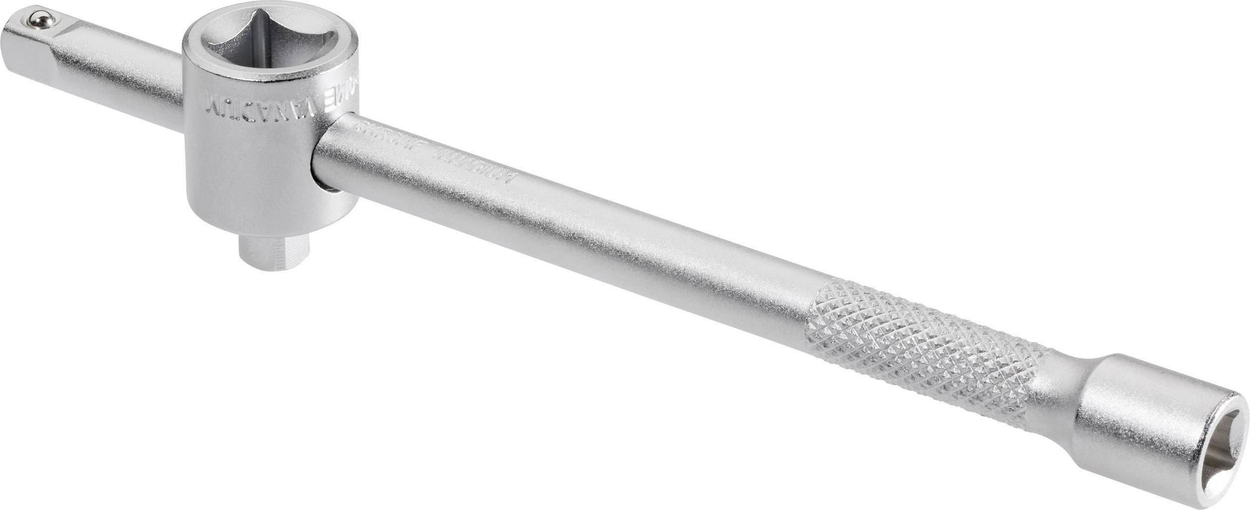 Metallischer Steckschlüssel mit langer Griffstange und rutschfester Oberfläche, geeignet zum Lösen oder Festziehen von Schrauben und Muttern.