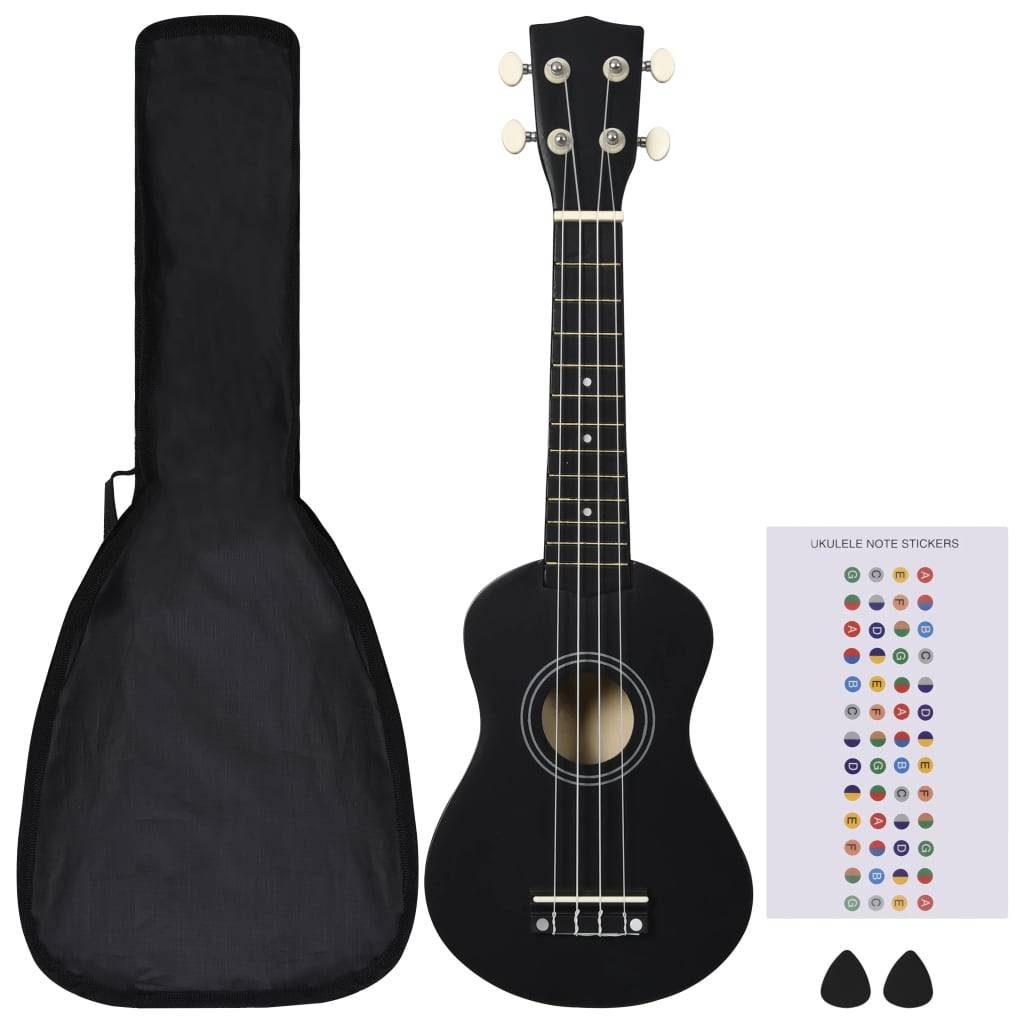 vidaXL Sopran-Ukulele-Set mit Tasche für Kinder Schwarz 21"