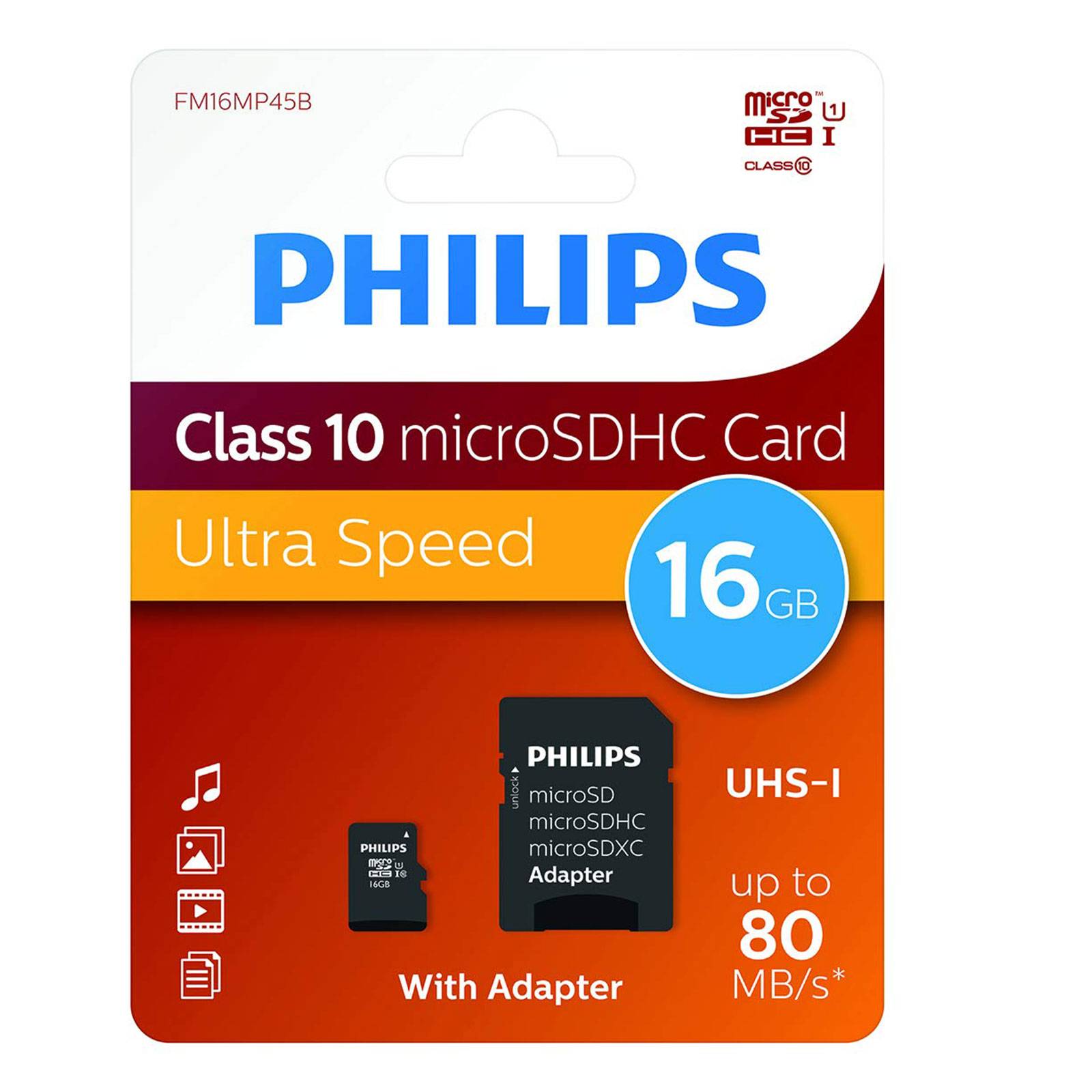 Philips FM16MP45B/00 microSDHC-Karte 16 GB Class 10 inkl. SD-Adapter