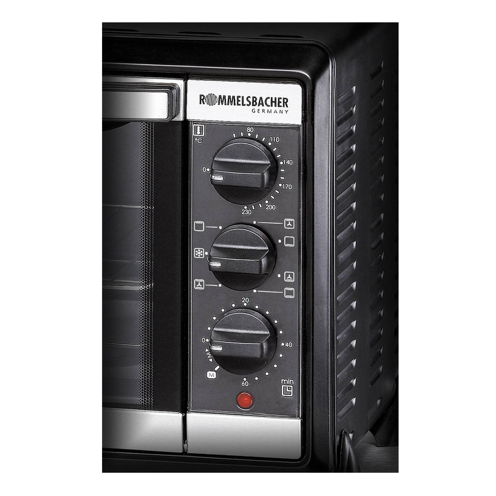 ROMMELSBACHER BG 1250 EX Kleinbackofen, schwarz mit Pizzastein & Umluft