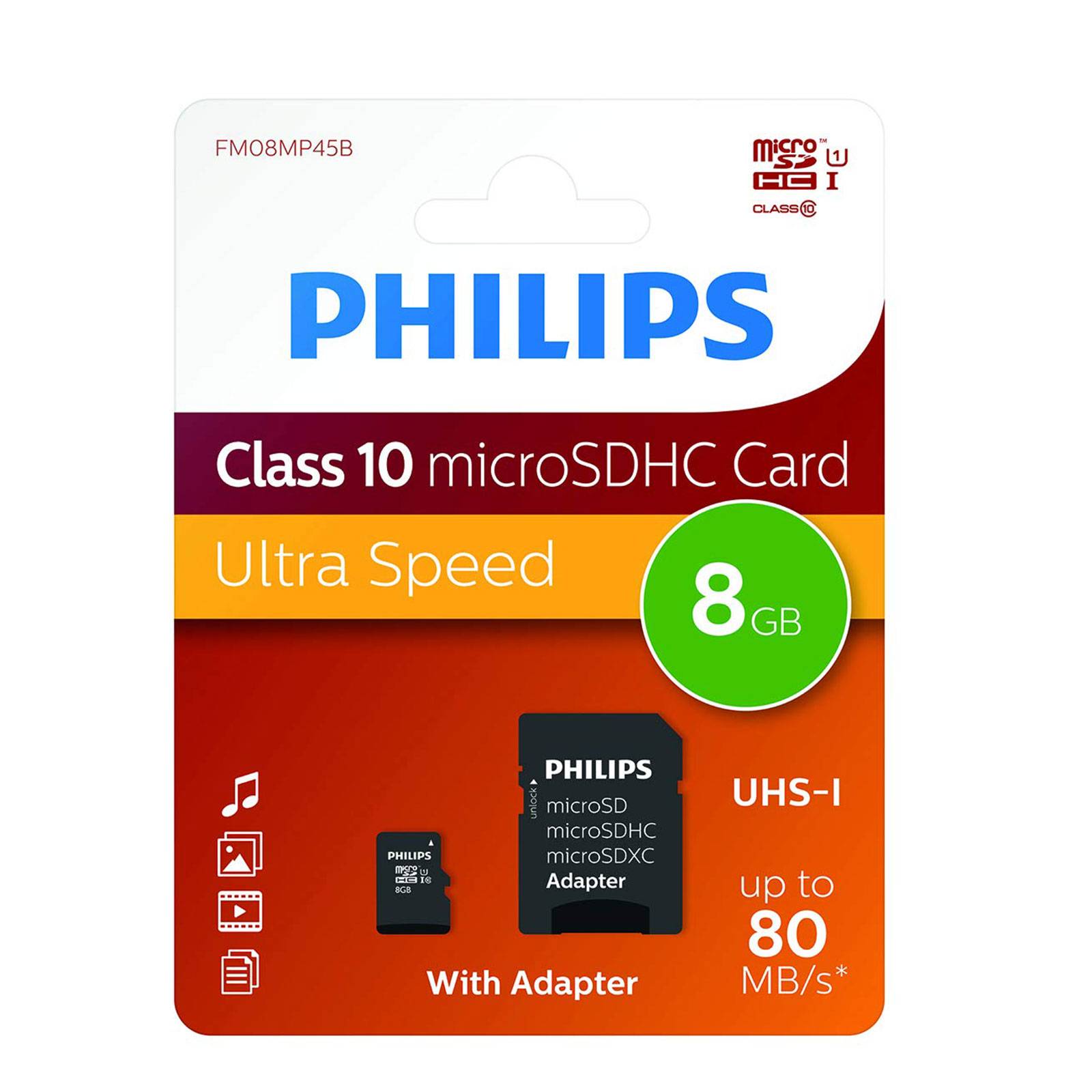 Philips FM08MP45B/00 microSDHC-Karte 8 GB Class 10 inkl. SD-Adapter