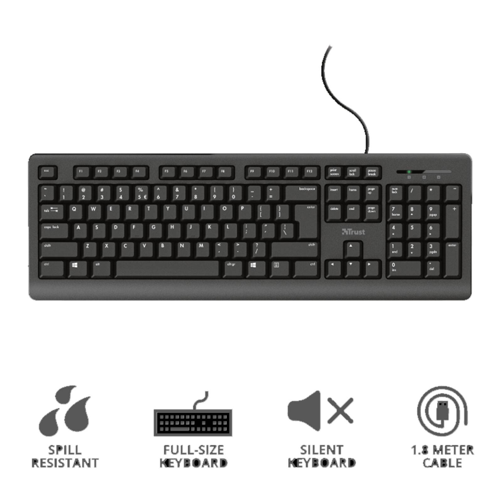 Trust PRIMO Kabelgebunden Tastatur Deutsch, QWERTZ Schwarz mit numerischer Tastatur