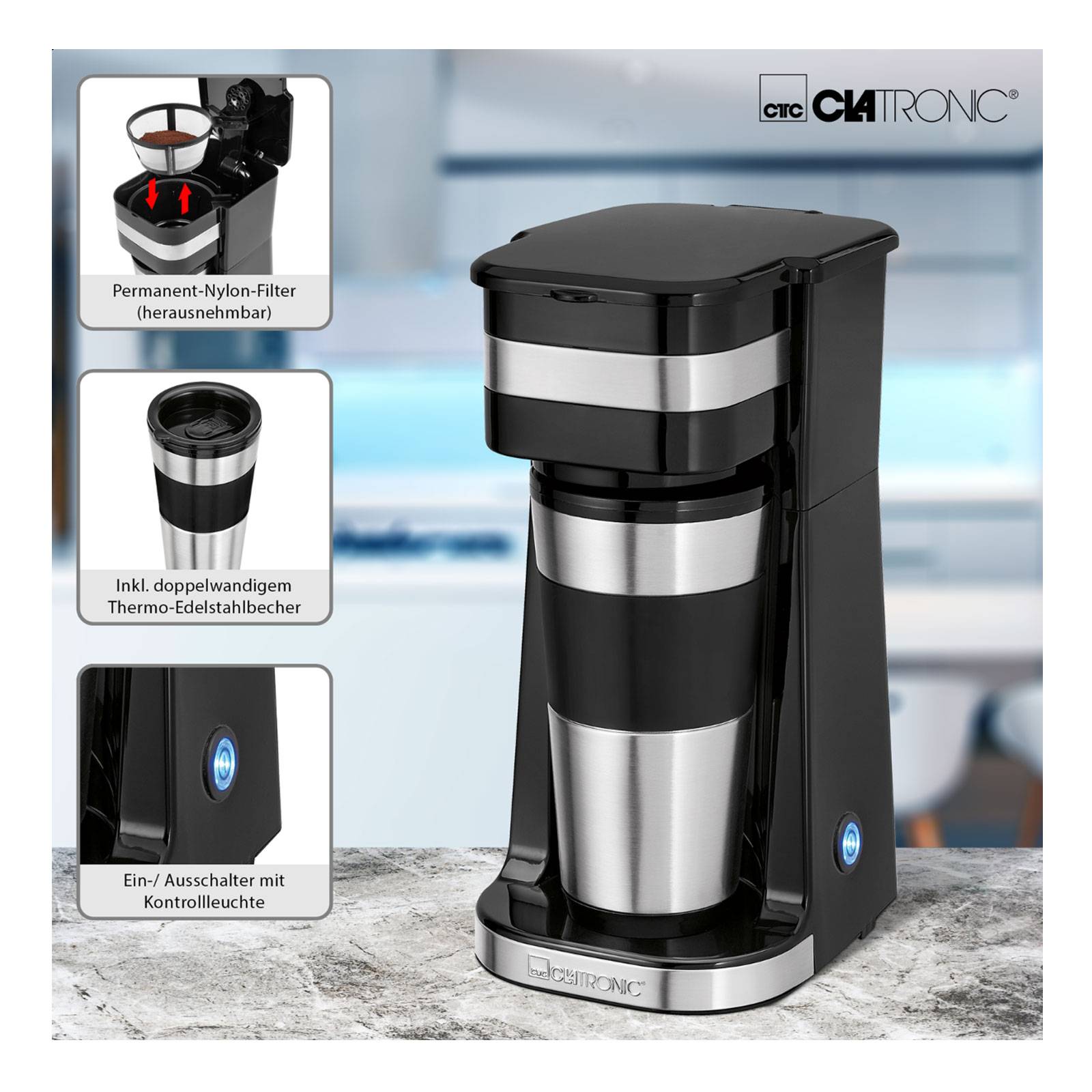 CLATRONIC Kaffeemaschine to go KA 3733, schwarz/silber (95273822)