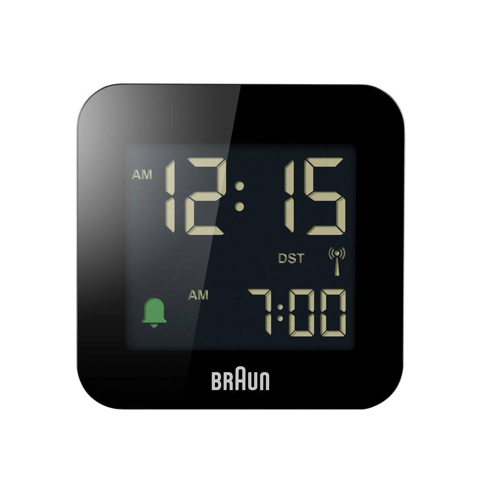 Braun BC08, Digitaler Wecker, Quadratisch, Schwarz, 12/24 h, LCD, Akku