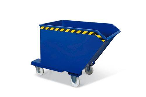 Spänekipper aus Stahl, 500 Liter Volumen, blau, inkl. öldichter Verschweißung und Ablasshahn