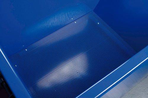 Spänekipper aus Stahl, 500 Liter Volumen, blau, inkl. öldichter Verschweißung und Ablasshahn