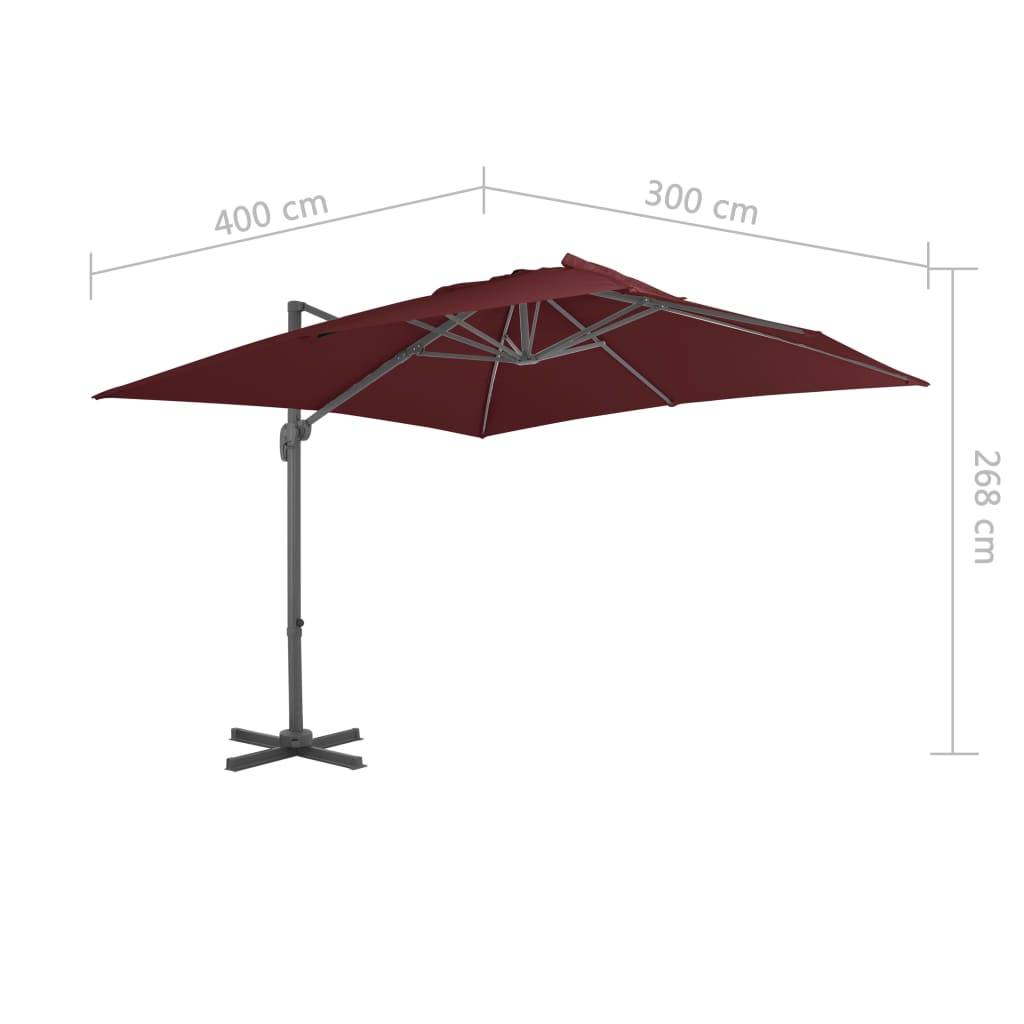 vidaXL Ampelschirm mit Aluminium-Mast 400x300 cm Bordeauxrot