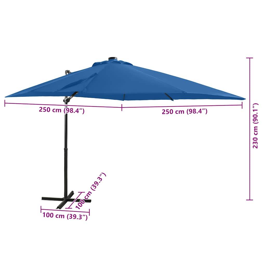 vidaXL Ampelschirm mit Mast und LED-Beleuchtung Azurblau 250 cm