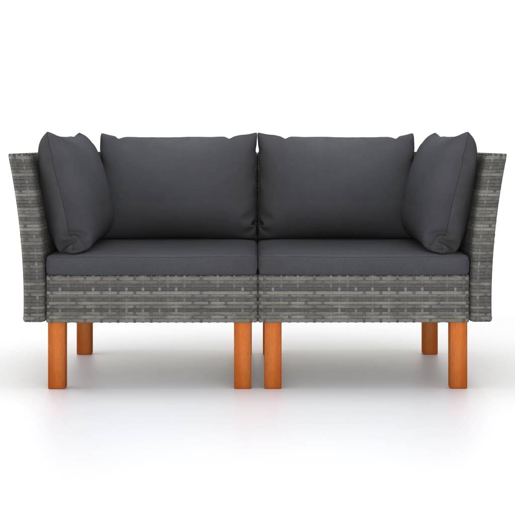 vidaXL Ecksofas 2 Stk. Poly Rattan und Eukalyptus Massivholz