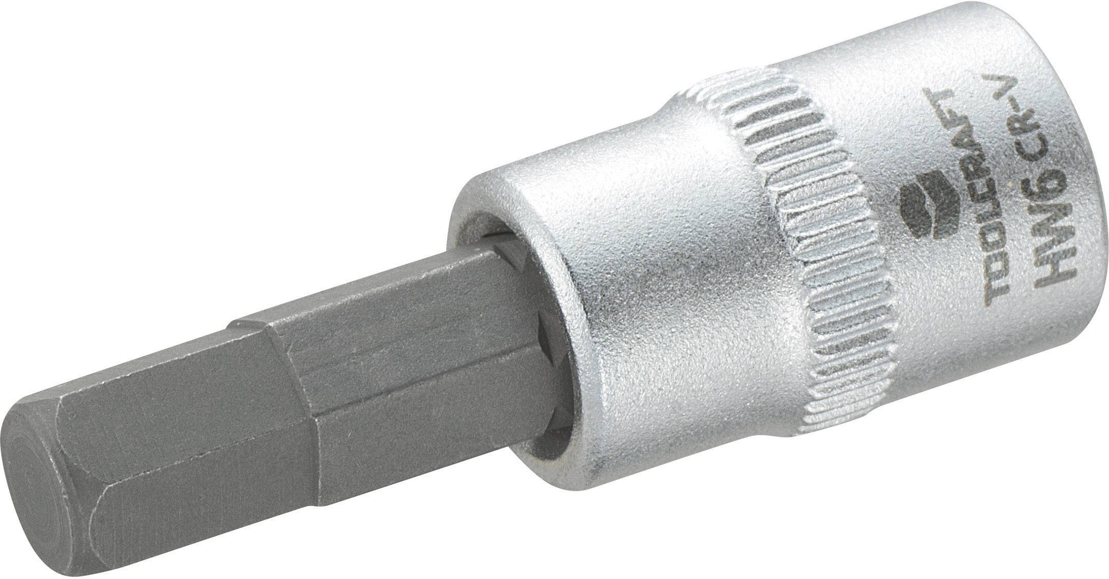 Sechskant-Bit-Einsatz aus Metall beschriftet mit 'Toolcraft HW6 CR-V'.
