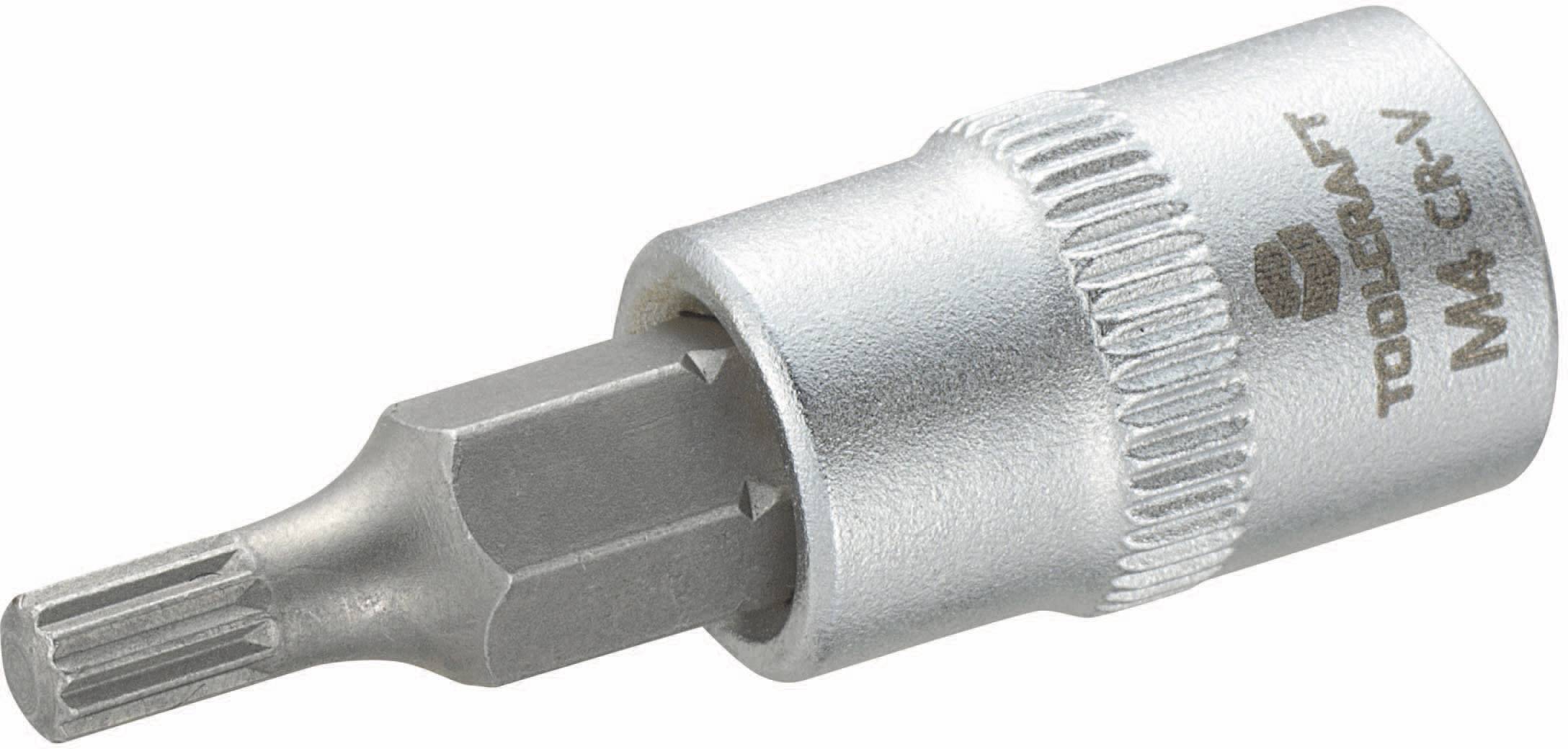 Bitschlüsselaufsatz mit Torx-Profil, silberfarben, mit der Aufschrift 'TOOLCRAFT M4 CR-V'. Geeignet für Schraubwerkzeuge.