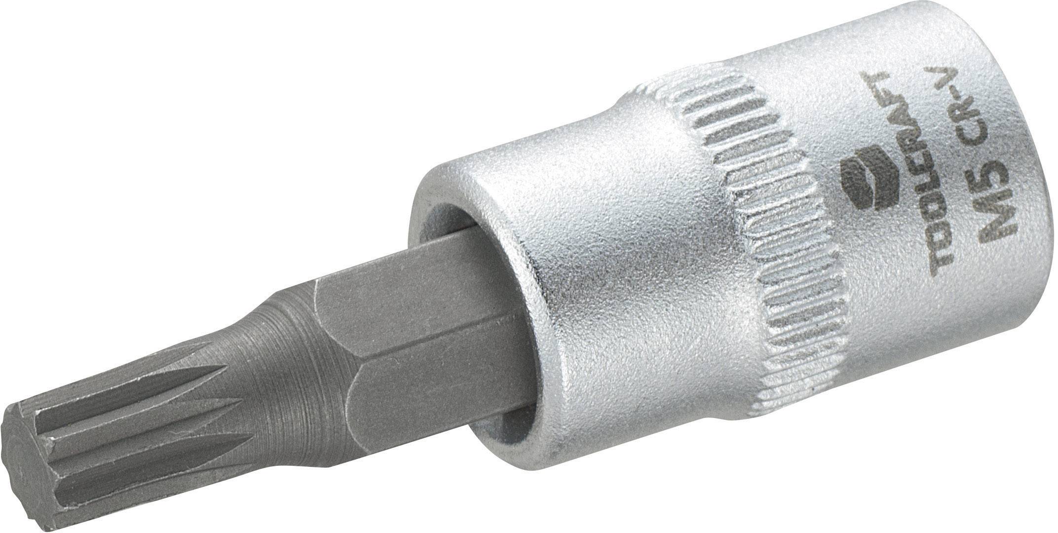 Ein Schraubwerkzeug mit sternförmiger Spitze und metallenem Schaft. Graviert mit 'TOOLCRAFT M5 CR-V'. Geeignet für spezifische Schrauben.